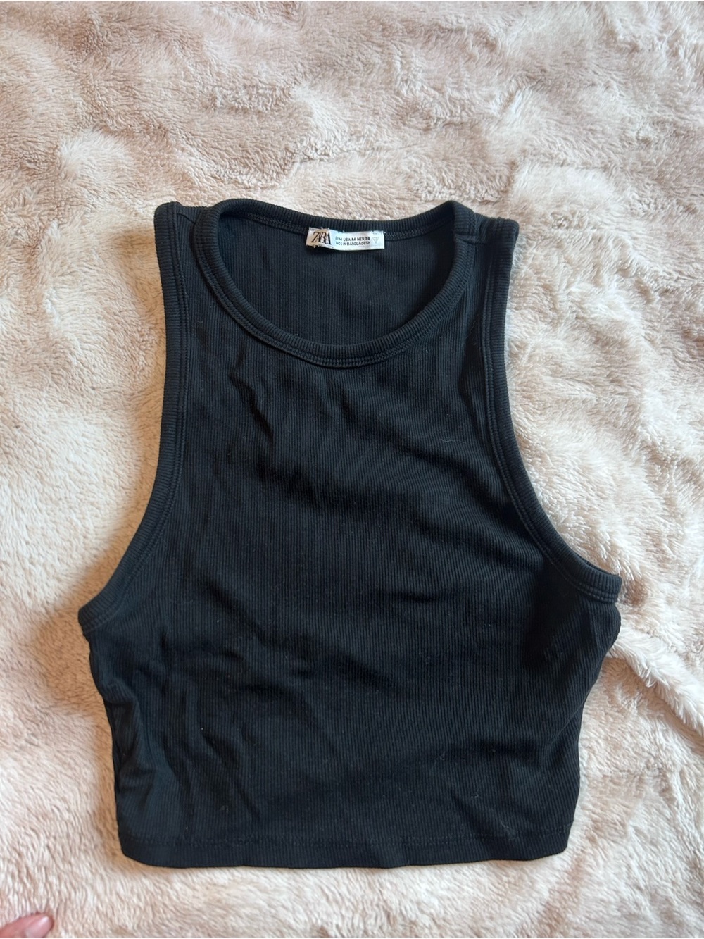 Zara Black Ribbed High-Neck Crop Tank